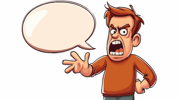 Angry Man Cartoon Waving Warning with Speech Bubble