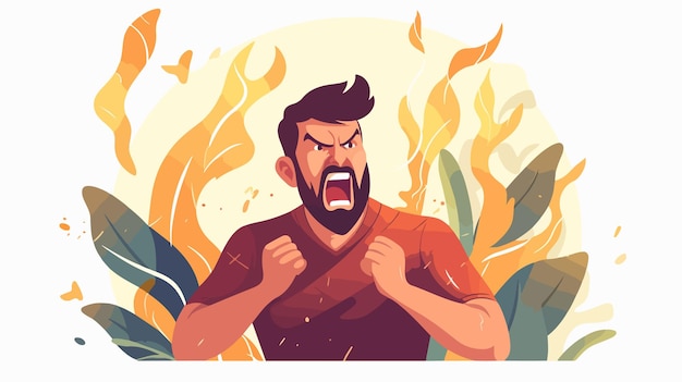 Vector angry man screaming intense conceptual image of evil character showing extreme anger and rage