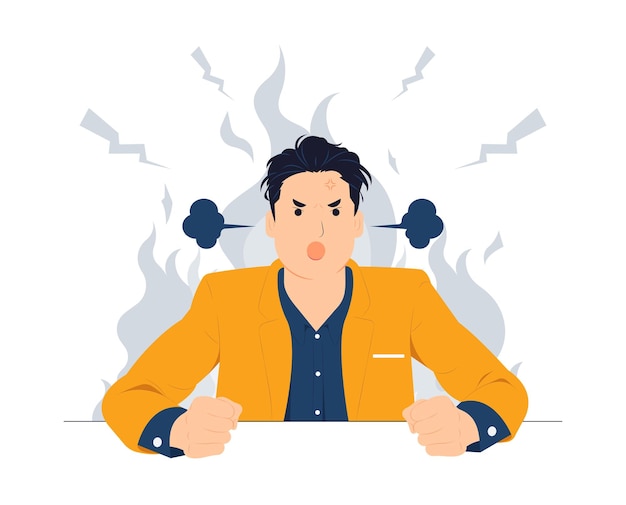 Angry man screaming with brain explosion stressed work mad upset frustrated concept illustration