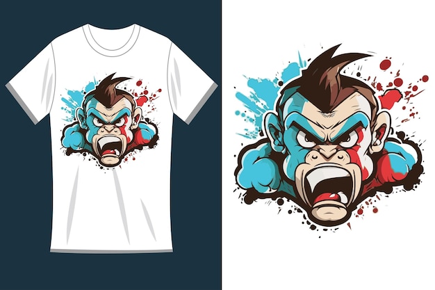 angry monkey head art and mascot logo design for t shirt mockup and template design