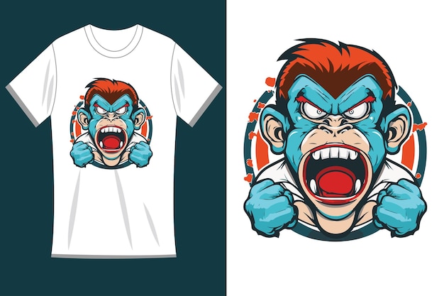 angry monkey head art and mascot logo design for t shirt mockup and template design