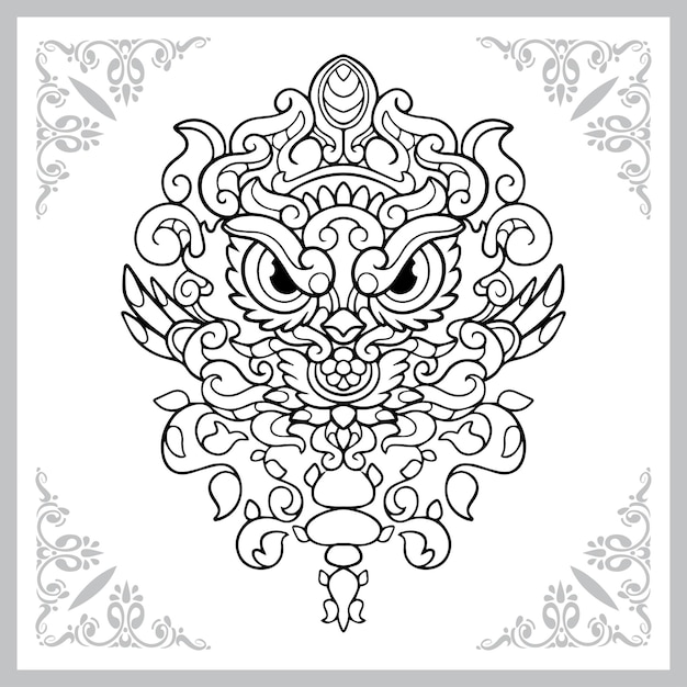 angry owl head cartoon zentangle arts isolated on white background