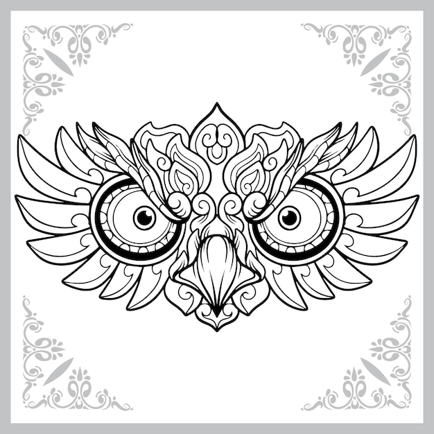 angry owl head cartoon zentangle arts isolated on white background