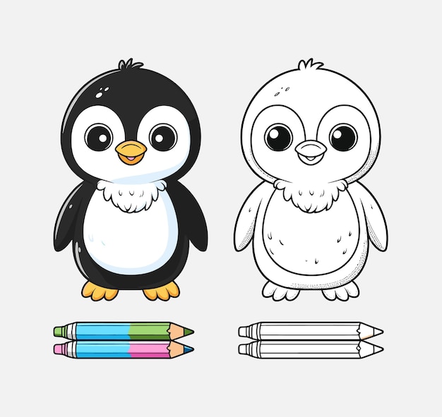 Angry penguin head hand drawn sketch illustration Wild animals white background