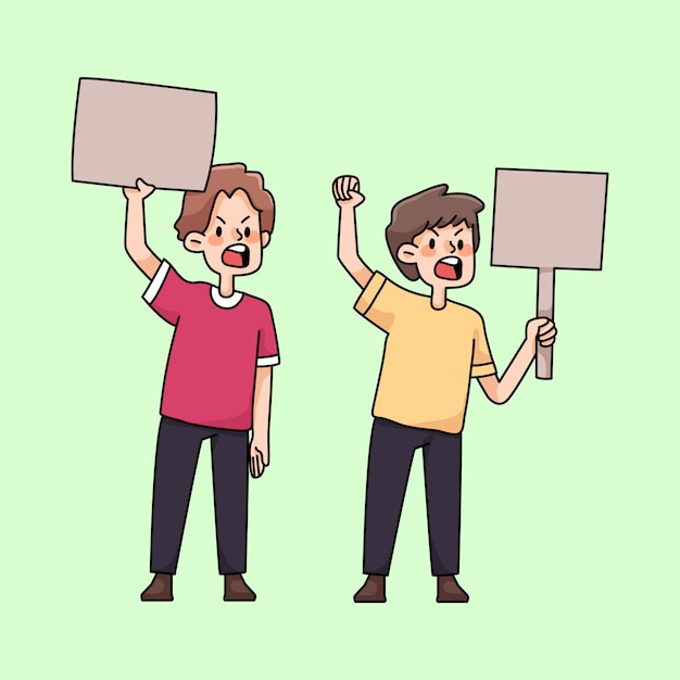 angry people rallying protest cute cartoon illustration