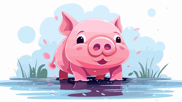 Angry Pig 2D Flat Cartoon Vector Illustration in Water