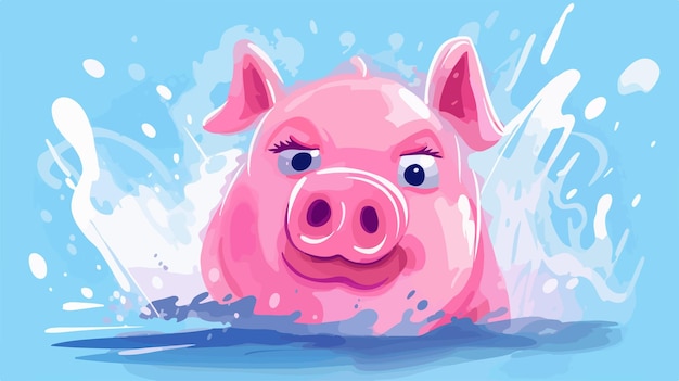 Angry Pig 2D Flat Cartoon Vector Illustration in Water