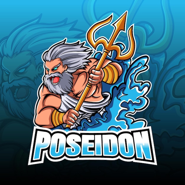 Angry poseidon with trident esport illustration