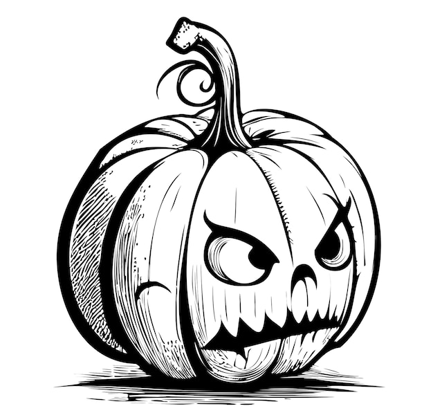 Angry pumpkin cartoon hand drawn sketch halloween illustration