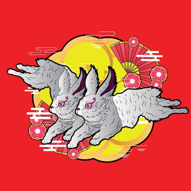 Angry Rabbit illustration for new year logo notebook and background