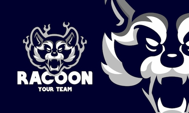 Angry raccoon head with flame mascot logo