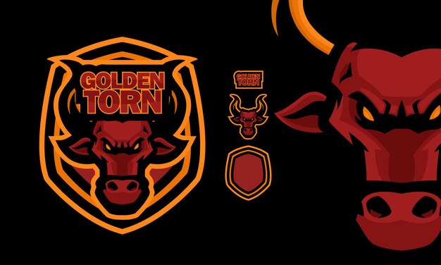 Angry red bull e-sport mascot logo Premium Vector set