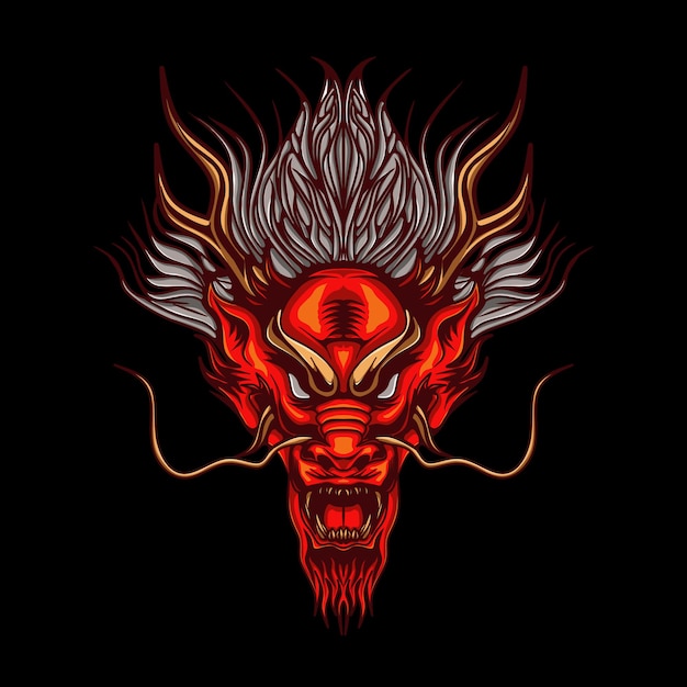 Angry red dragon head illustration