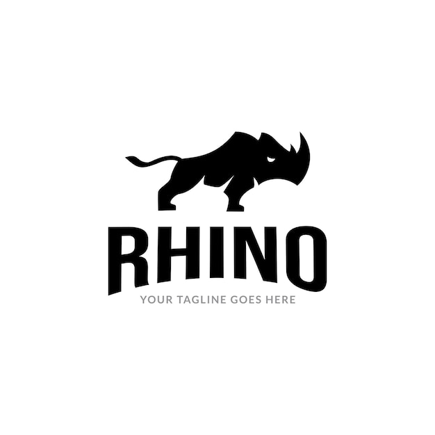 Angry rhino. Monochrome logo vector template.