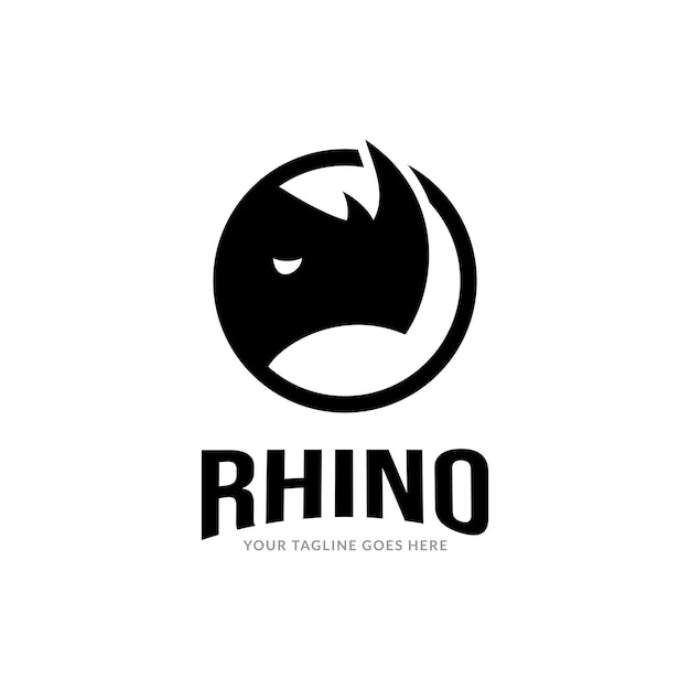 Angry rhino. Monochrome logo vector template.