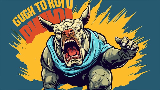 Vector angry rhino ready for fight vector illustration