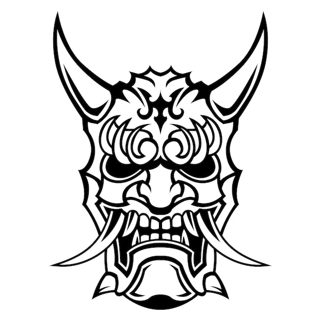 Angry Ronin Mask of Samurai Vector Black and white Warrior Logo Helmet illustration