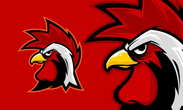 Angry rooster head premium logo mascot vector illustration