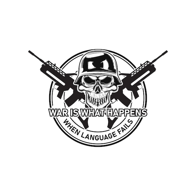 Angry skull warrior weapon in vintage monochrome style isolated vector illustration