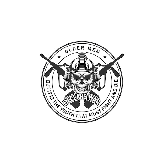 Angry skull warrior weapon in vintage monochrome style isolated vector illustration