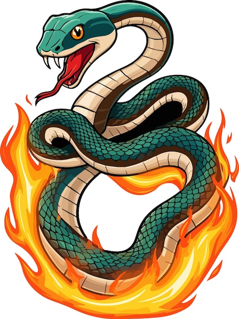 Angry Snake With Beautiful Colors Along With Fire With Beautiful Colors