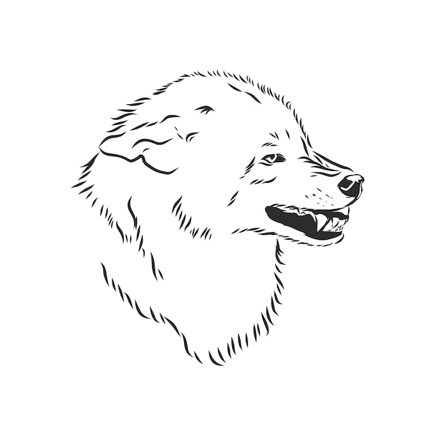 Angry snarling wolf profile head - ferocious animal profile black and white vector mascot design