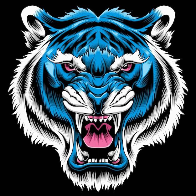 angry tiger face vector illustration isolated on dark background