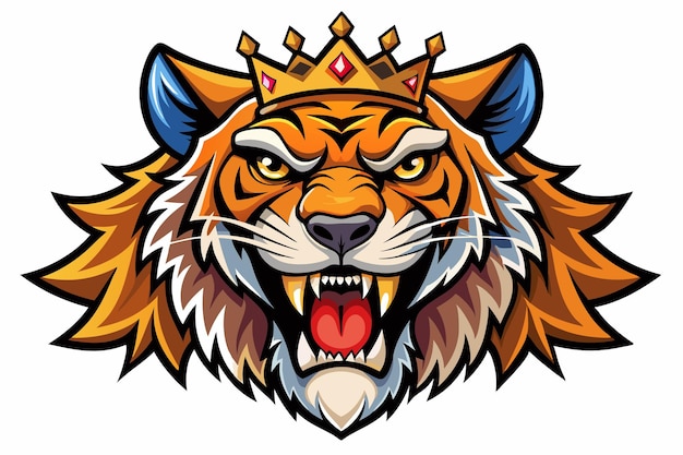 Angry tiger head in crown vector on white background