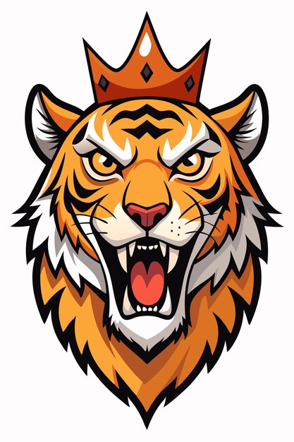 Angry tiger head in crown vector on white background