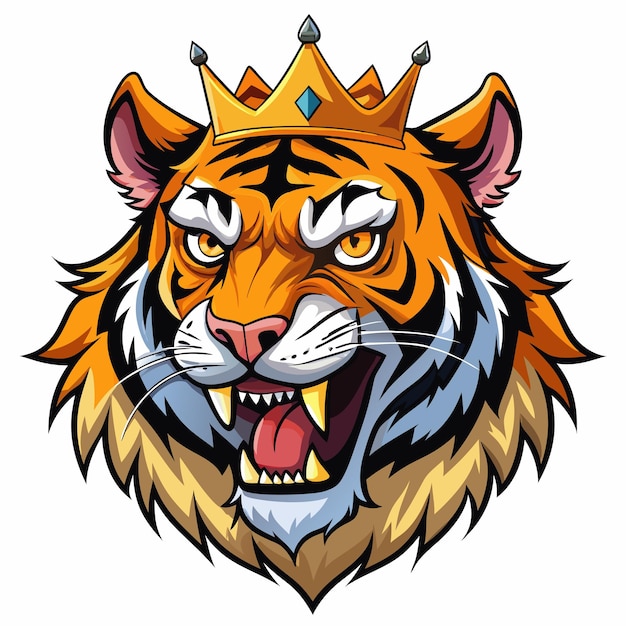 Angry tiger head in crown vector on white background