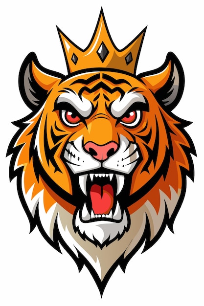 Angry tiger head in crown vector on white background