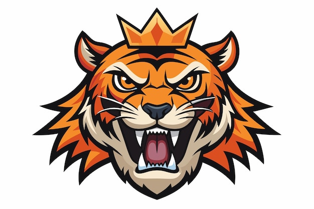 Vector angry tiger head in crown vector on white background