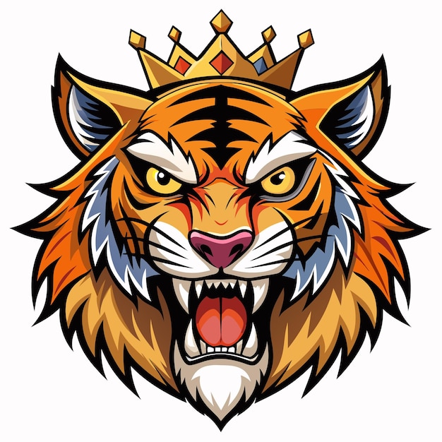 Angry tiger head in crown vector on white background