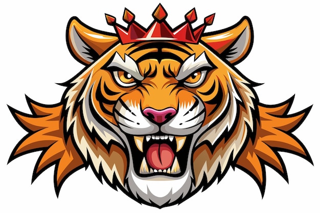 Angry tiger head in crown vector on white background