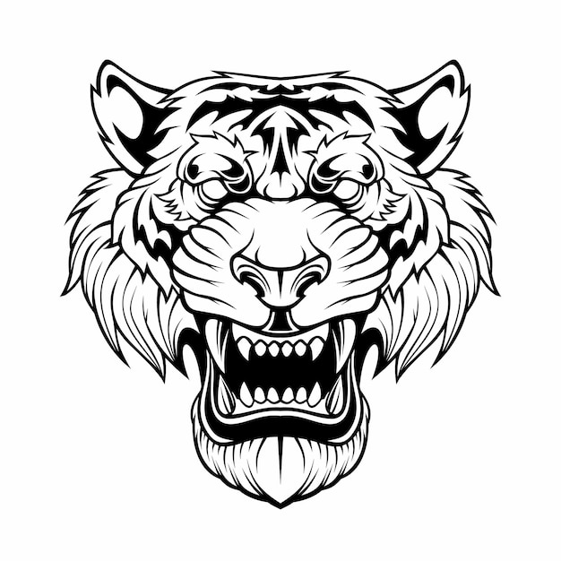 Angry tiger head mascot isolated on white