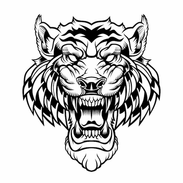 Angry tiger head mascot isolated on white