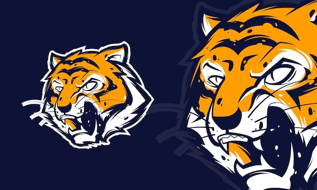 Angry tiger head premium logo vector mascot illustration