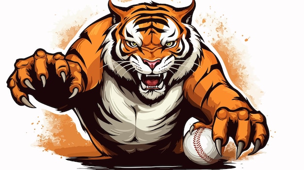 Vector angry tiger sports mascot holding a cricket ball