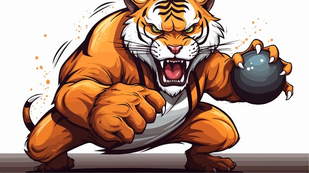 Vector angry tiger sports mascot holding a ten