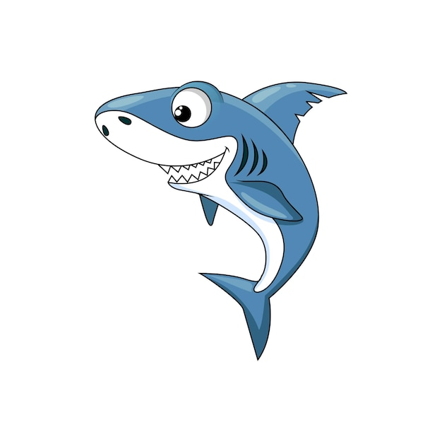 Angry toothed shark isolated funny cute cartoon character Vector white toothy shark personage carcharias or carcharodon predator dangerous animal with jaws giant marine creature great shark