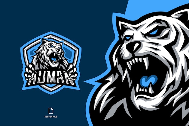 angry white tiger mascot esport game logo