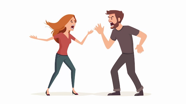 Vector angry woman shouting on man in disagreement