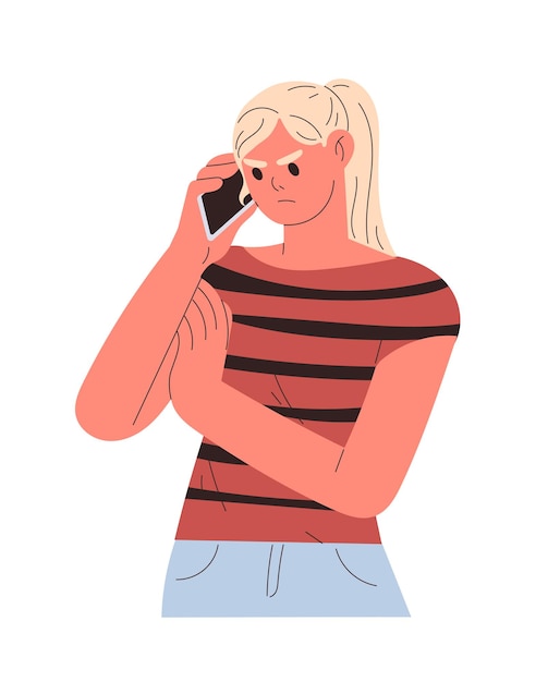 Vector angry woman talking on phone