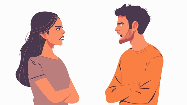 Vector angry young couple shouting couple conflict concept image