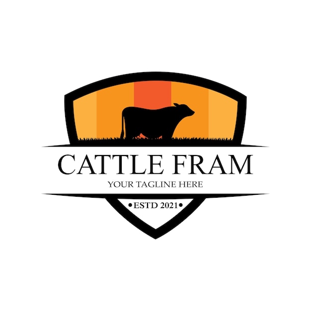 Angus Grass Cow Castle Logo Icon Vector with Shield Premium Quality