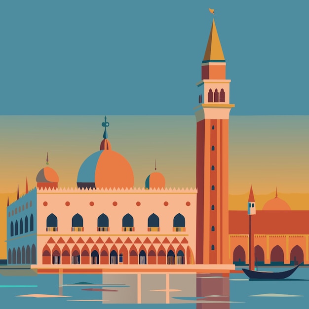 Vector animage of doges palace in venice italy on a bright sunny day the palace should be the main