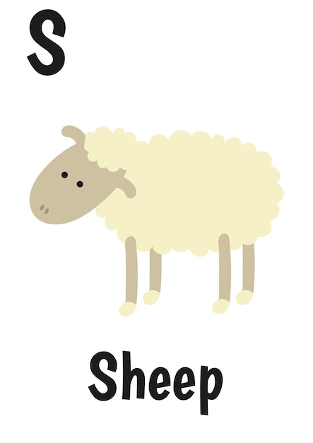 Animal alphabet for kids with sheep