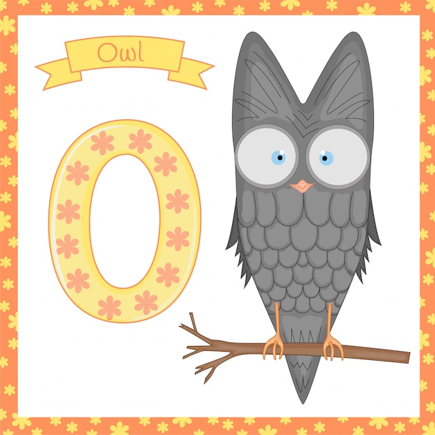 Animal Alphabet. O is for Owl. Illustration of a Happy Owl. 