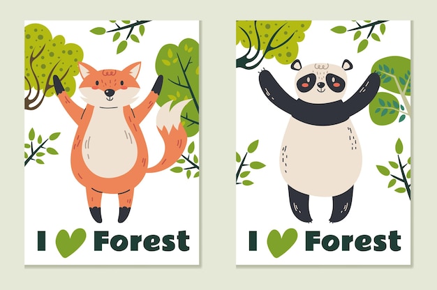 Animal baby forest woodland nature greeting cards concept set design graphic element