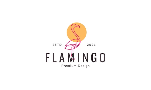 Animal bird flamingo line art with sunset logo design vector icon symbol illustration